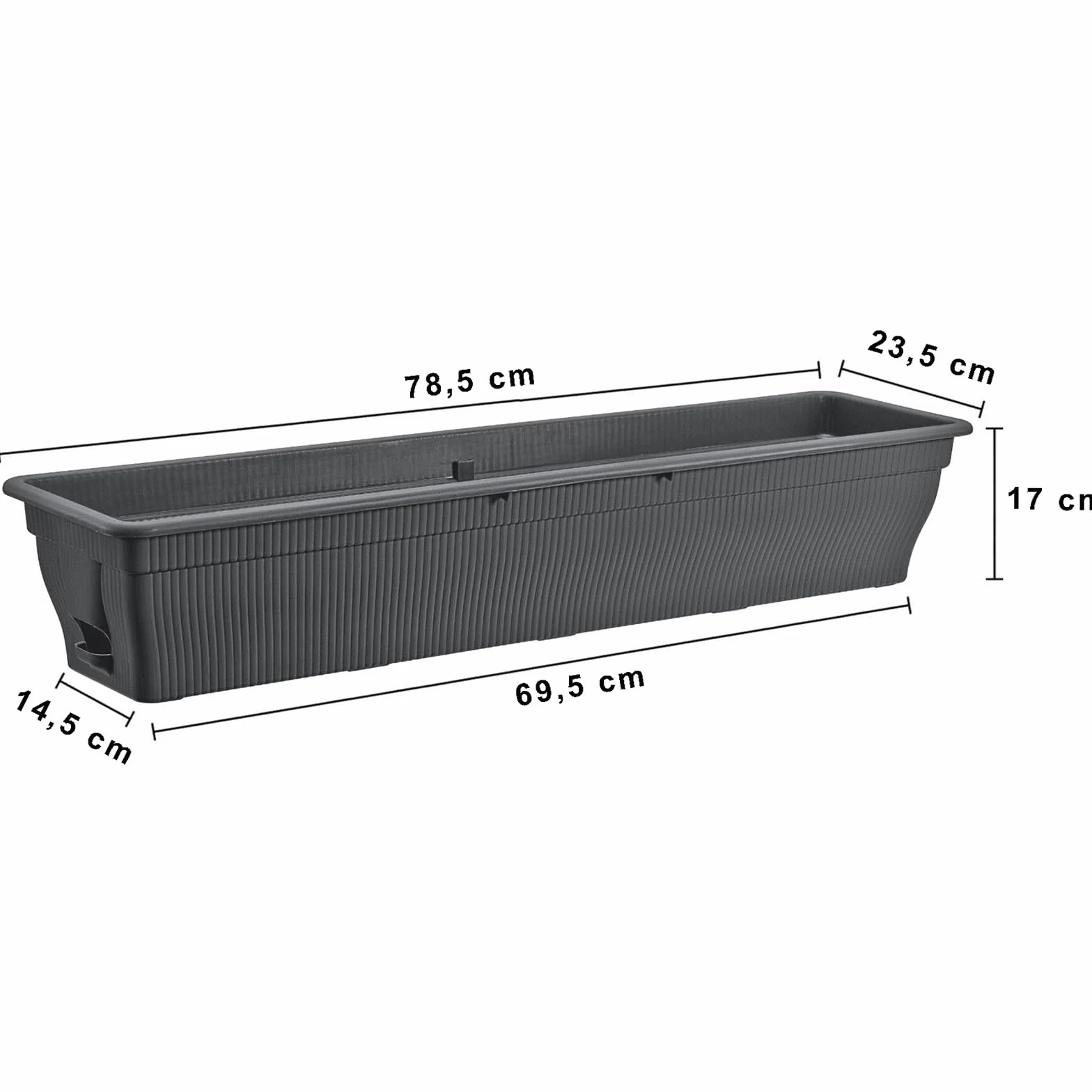 2 x skrzynka balkonowa 80 cm, skrzynka na kwiaty ze zbiornikiem wody, antracytowa, 18 l, skrzynka na kwiaty, odporna na warunki atmosferyczne, z wkładką, długa skrzynka balkonowa do ogrodu i na balkon