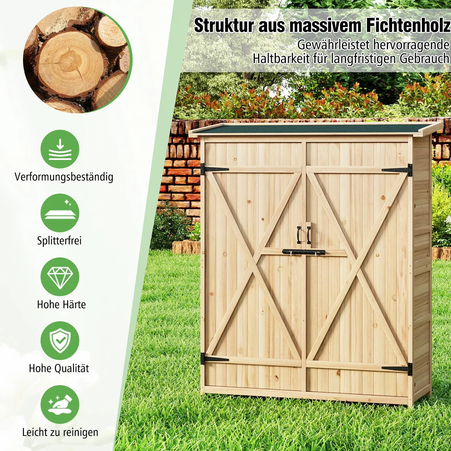 COSTWAY Drewniana szafka ogrodowa szopa na narzędzia z wodoodpornym dachem asfaltowym 140