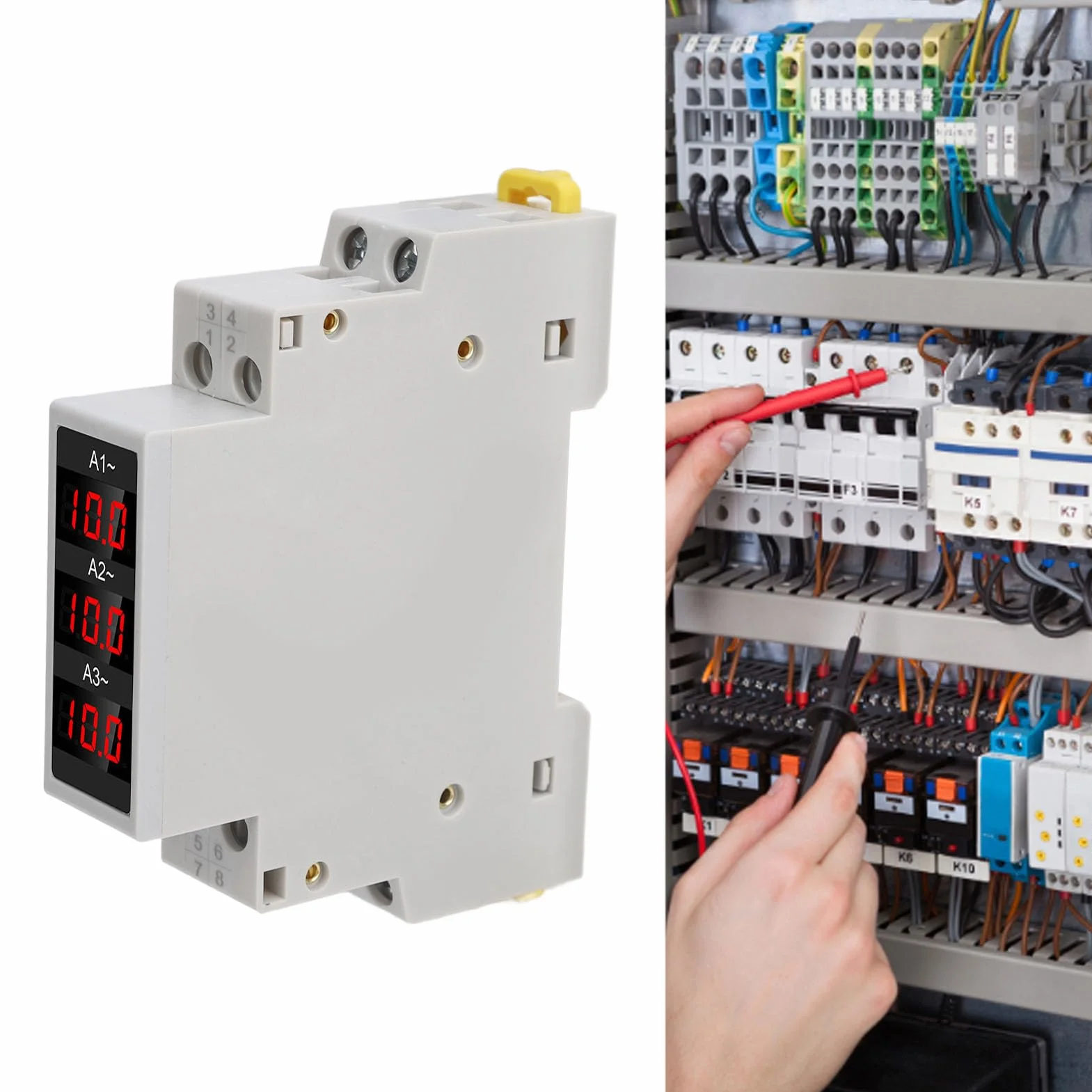 3 Fazowy Amperomierz,Cyfrowy Miernik Prądu 100A3 Fazowy Amperomierz DIN Rail 1-100A Miernik Prądu z Wyświetlaczem Trendu dla zastosowań Przemysłowych Montaż na Szynie 35mm