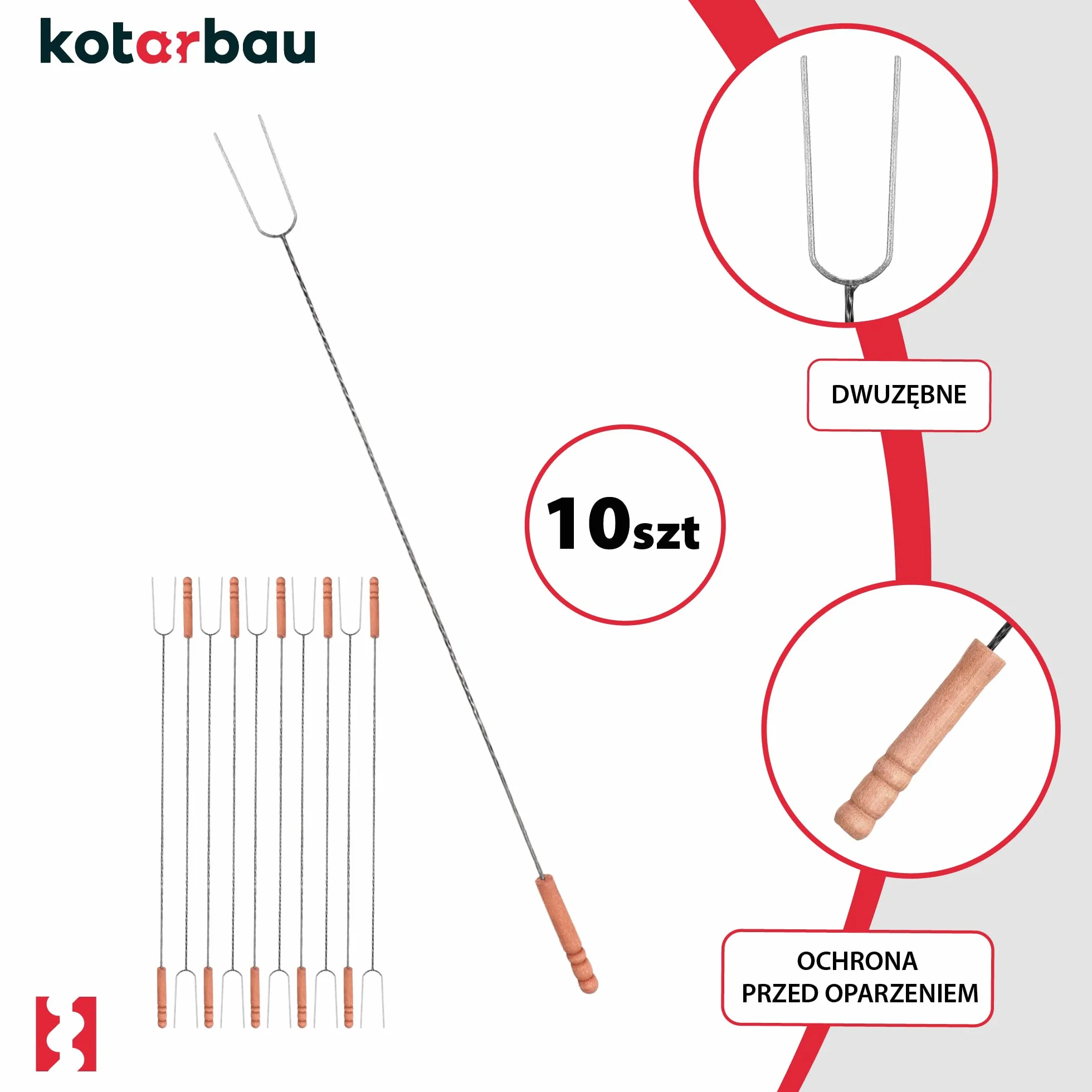 KOTARBAU® Zestaw 10 szt. Widełki Ogniskowe - 100 cm - Kijek na Kiełbasę - Widelec na Ognisko - Widełki na Grilla