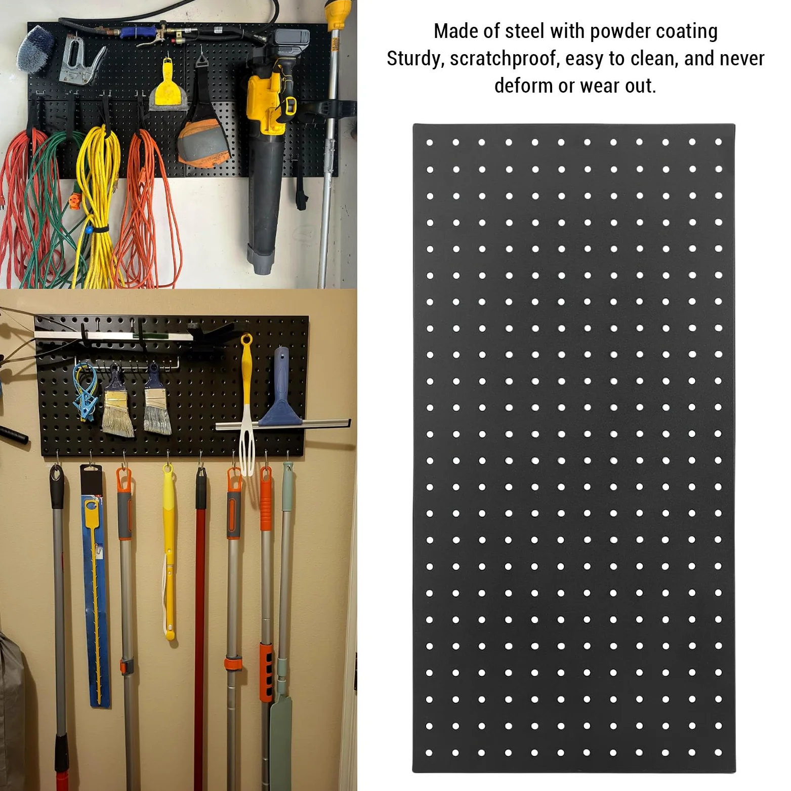 Asixxsix 3PCS Metal Pegboard Panele, 24x12 Cala Modułowe Tablice Narzędziowe Peg Board, Metalowe Panele ścienne Pegboard, System Magazynowania Narzędzi na Narzędziu Czarnego Pegboardu