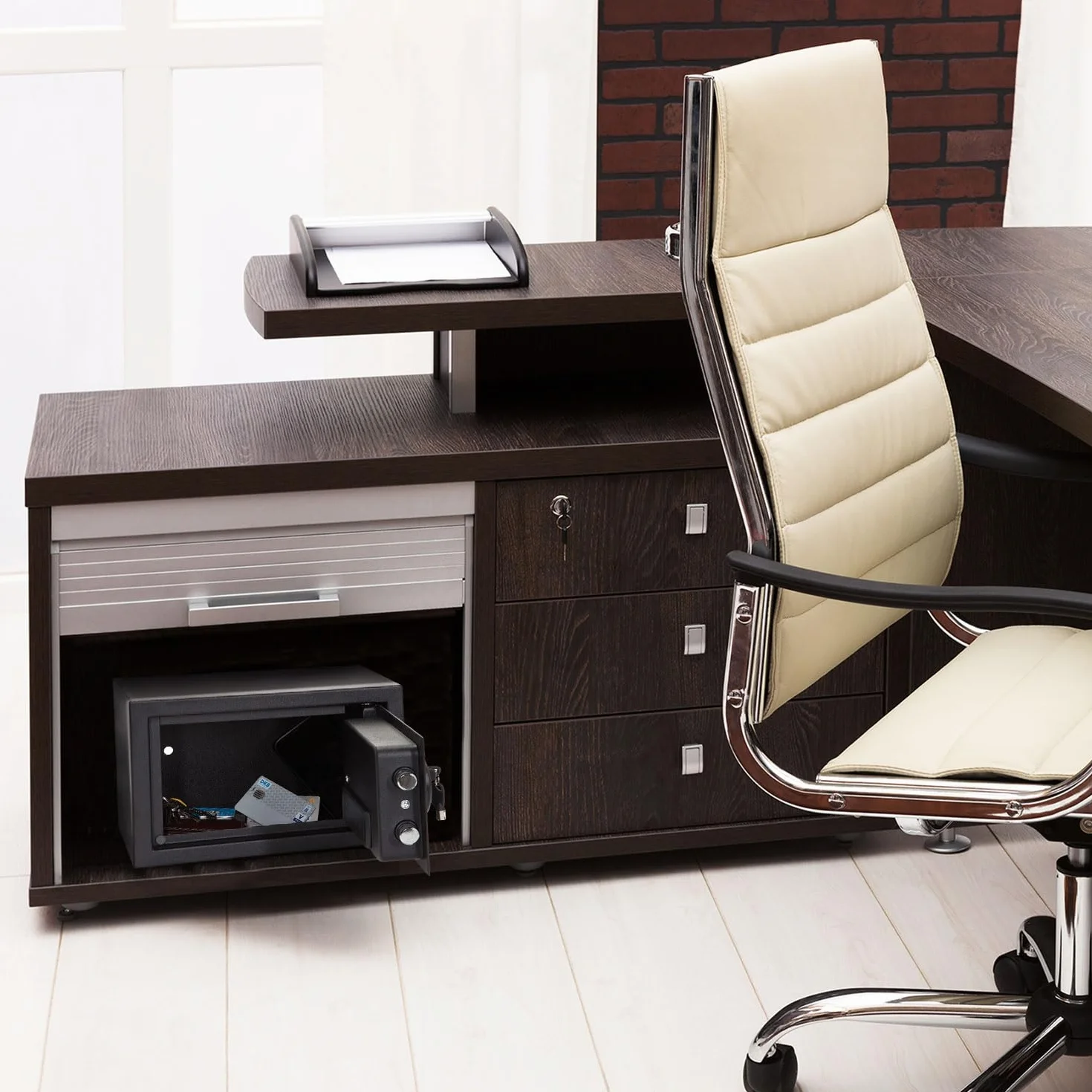 hjh OFFICE Safe Compact III sejf z zamkiem szyfrowym, 8,5 l, stalowy, czarny, sejf meblowy, zamek elektroniczny, 20 x 31 x 20 cm, 830040