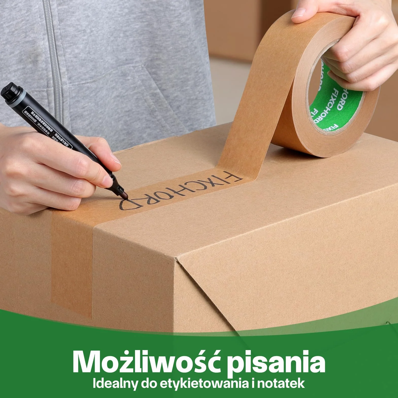 Ekologiczna Papierowa Taśma Pakowa 48mm x 50m | Przyjazny dla Środowiska i Nadający się do Recyklingu | Ekologiczna Taśma Papierowa do pakowania paczek i pudeł, przeprowadzek | 1 Rolka
