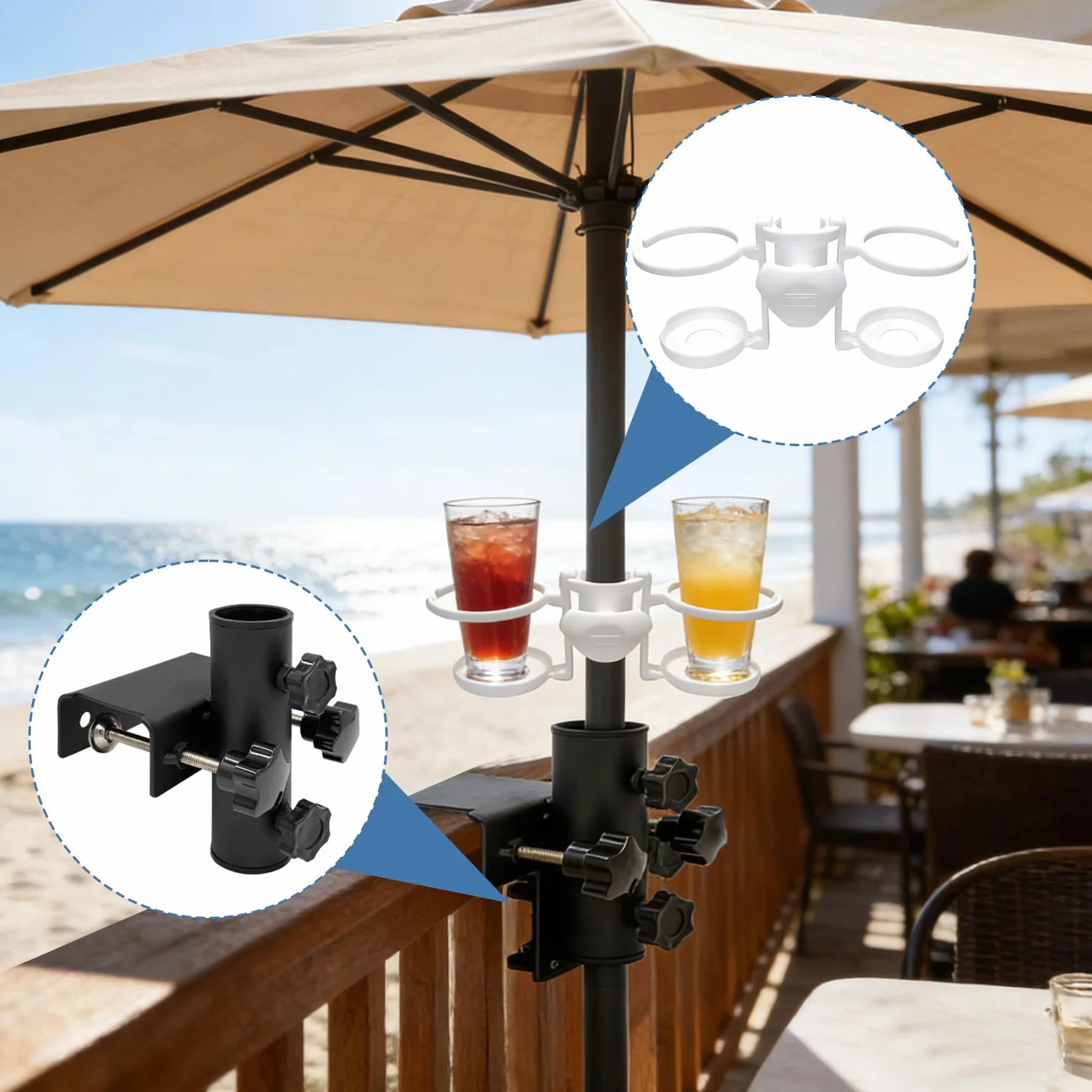 YeahBoom Stojak na parasol, stojak na parasol balkonowy, metalowy stojak na parasol, mocowanie parasola do stołu, stojak na parasolkę Balustradę, stopka parasola na balkon i taras