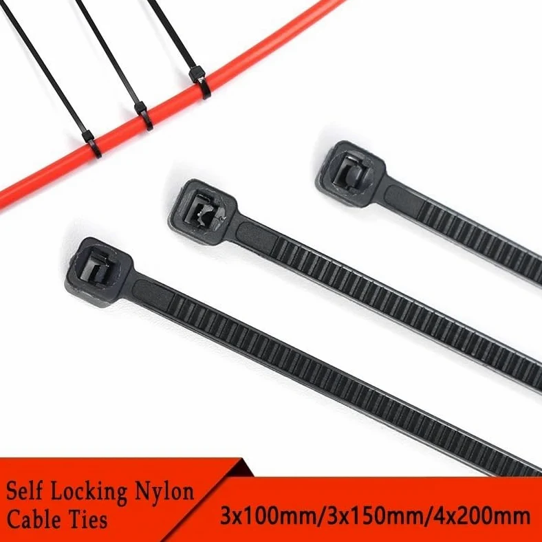 Czarne nylonowe opaski kablowe, samoblokujące plastikowe paski zaciskowe, organizer do mocowania kabli DIY(2000pcs,3x100mm)