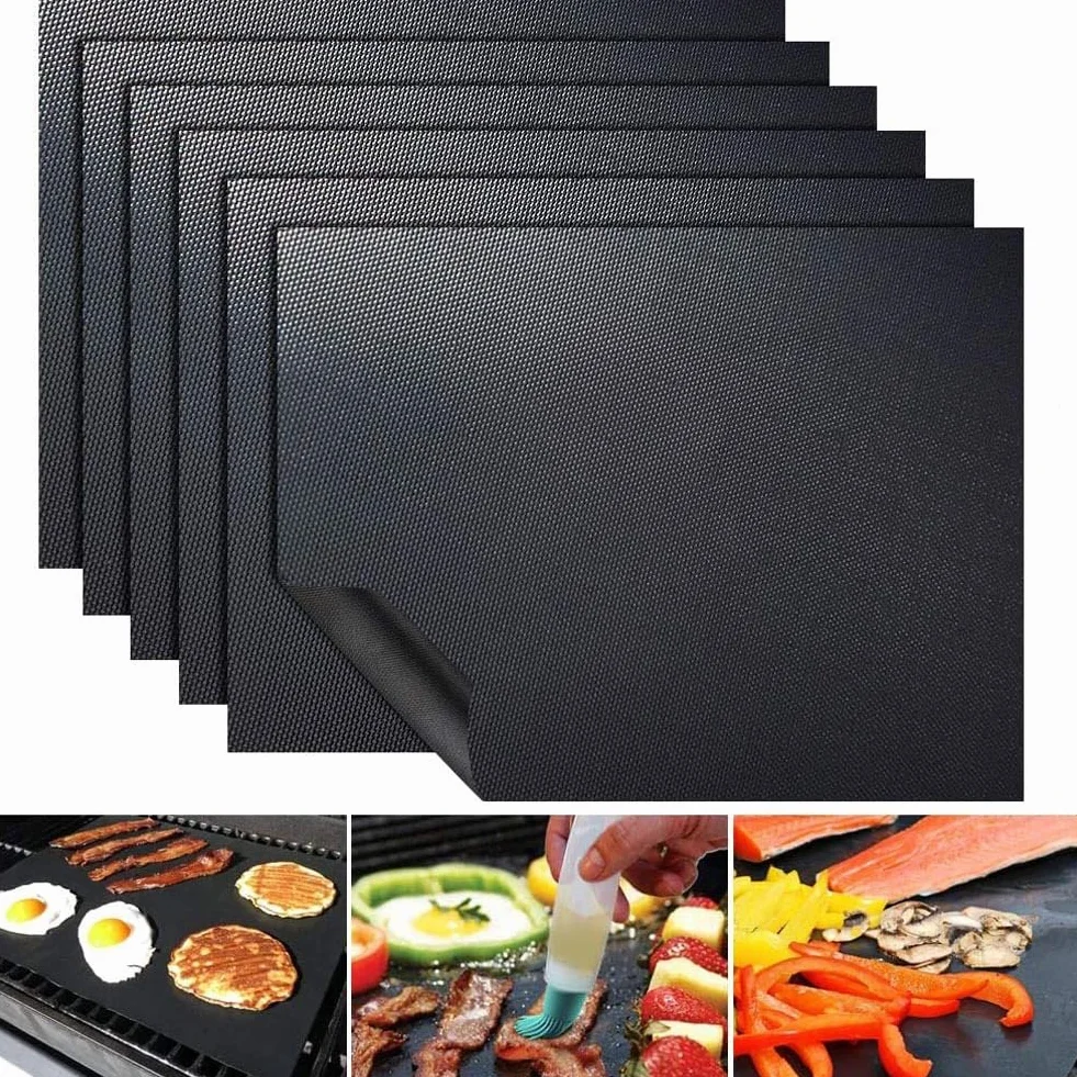 Zestaw mat do grilla, 8 sztuk, 40 x 33 cm, nieprzywierająca powłoka teflonowa, możliwość przycięcia, nadają się do grilla gazowego, grilla na węgiel drzewny, piekarnika, kolor czarny
