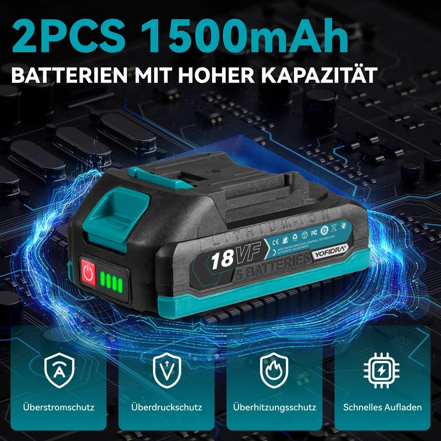 Yofidra Akumulatorowe Nożyce do Gałęzi 25 mm, 2 Akumulatory, LCD, Ostrza SK5