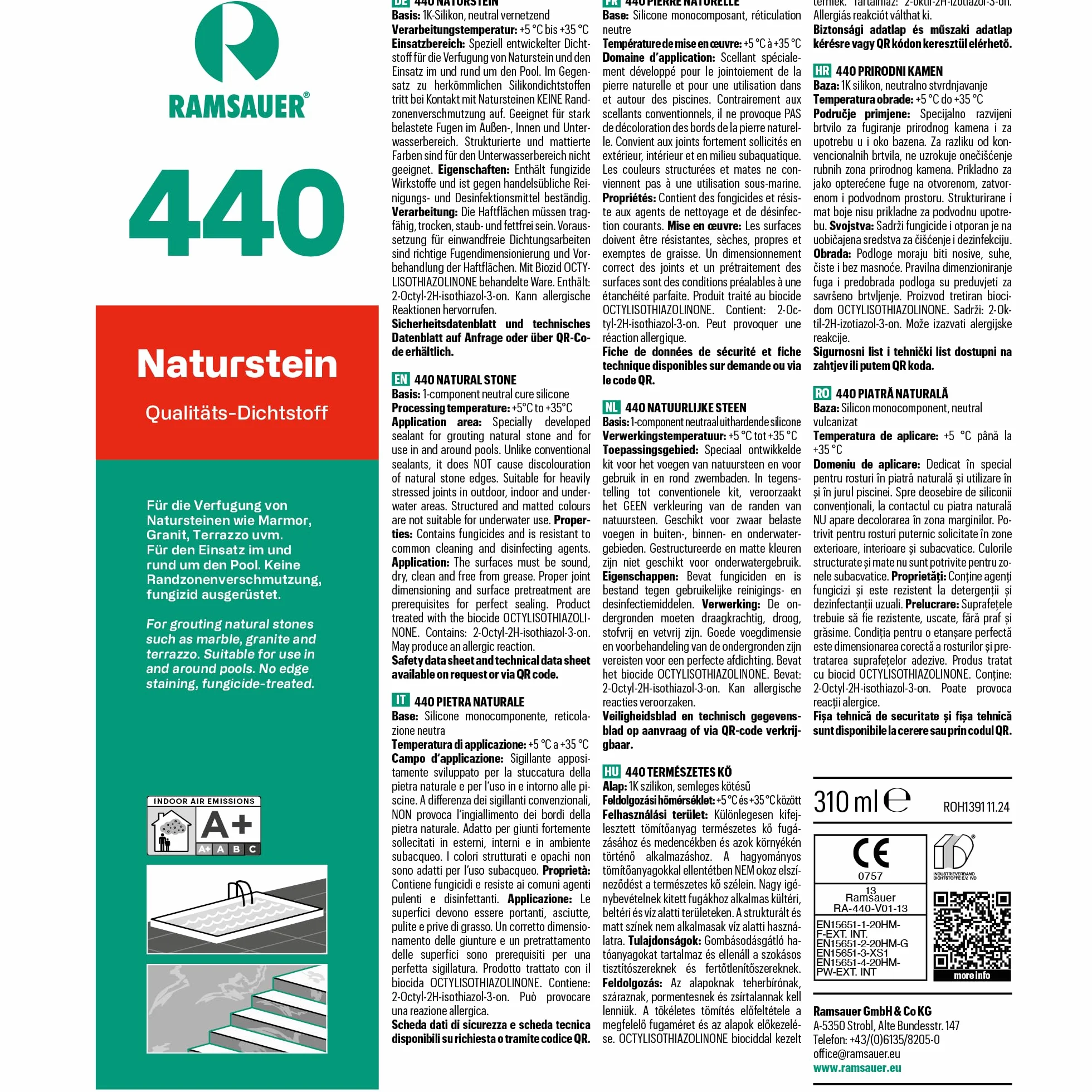 Ramsauer 440 kamień naturalny 1K silikonowy środek uszczelniający 310 ml kartusz (Manhattan)