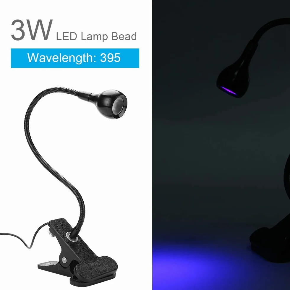 Lampa UV ultrafioletowa LED, USB 3W Lampa kleju UV Ultrafioletowa dioda LED Fioletowe światło USB Z klipsem i przełącznikiem do naprawy telefonu banknot fluorescencyjny