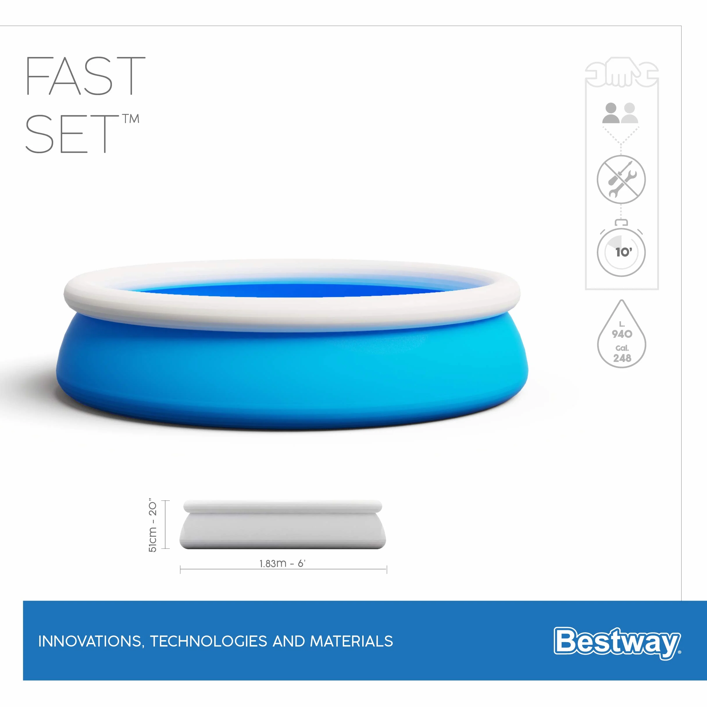 Bestway Fast Set™ Pool 1.83m x 51cm 6'x20"