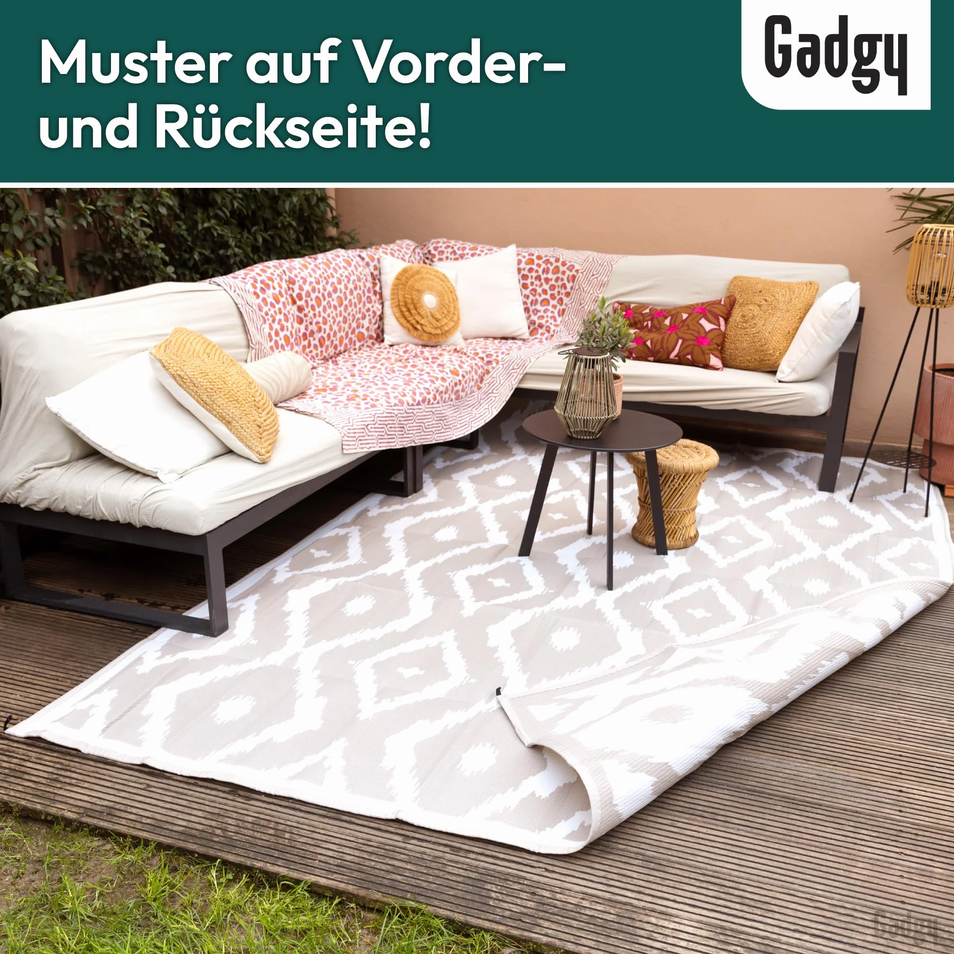 Checkered outdoor mat beige/white 200x300 cm