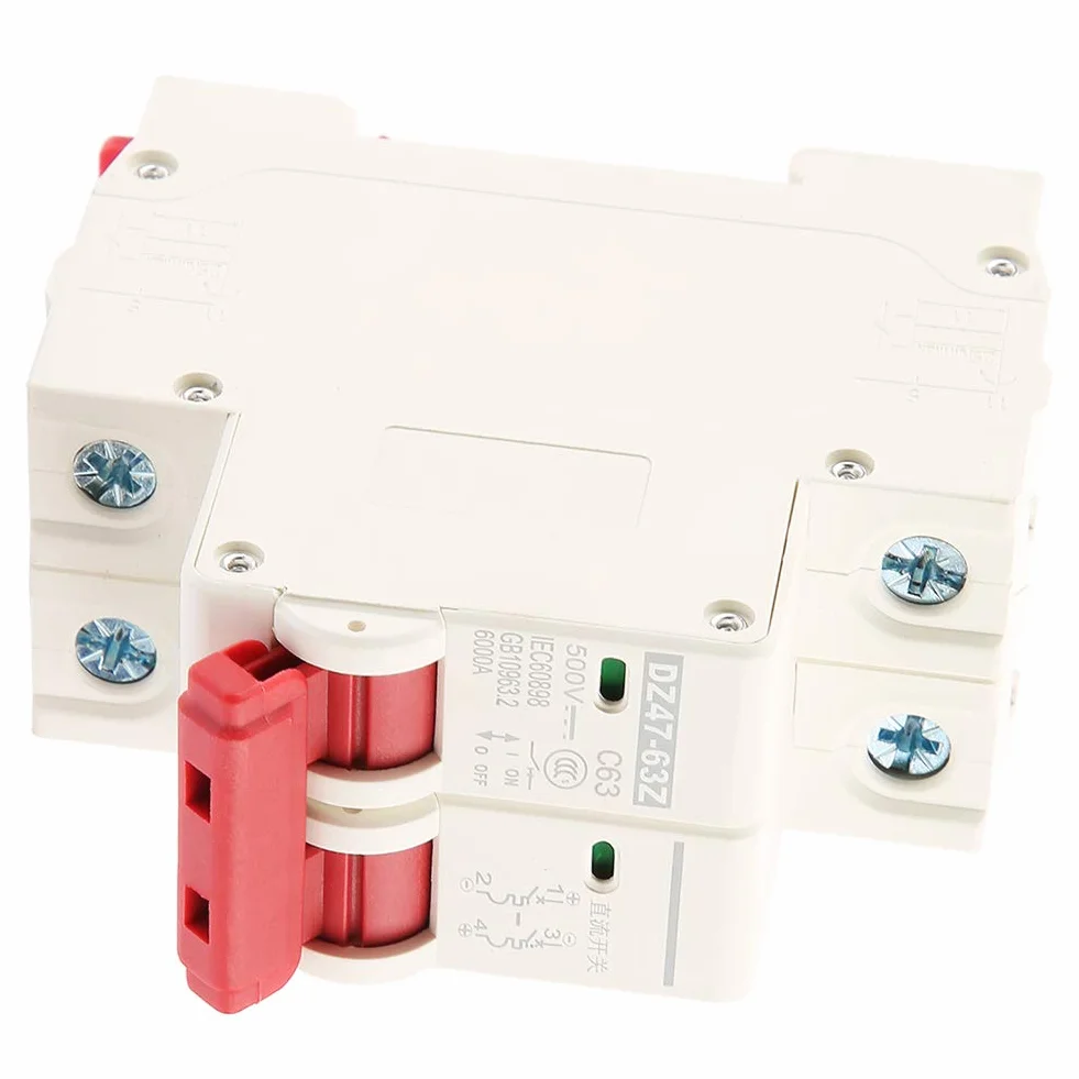 Wyłącznik Prądu Stałego, Jednofazowy Licznik Energii 2P DC 500 V 63A Miniprzełącznik Automatyczny MCB Wyłącznik Bezpieczeństwa DZ47-63Z-2P