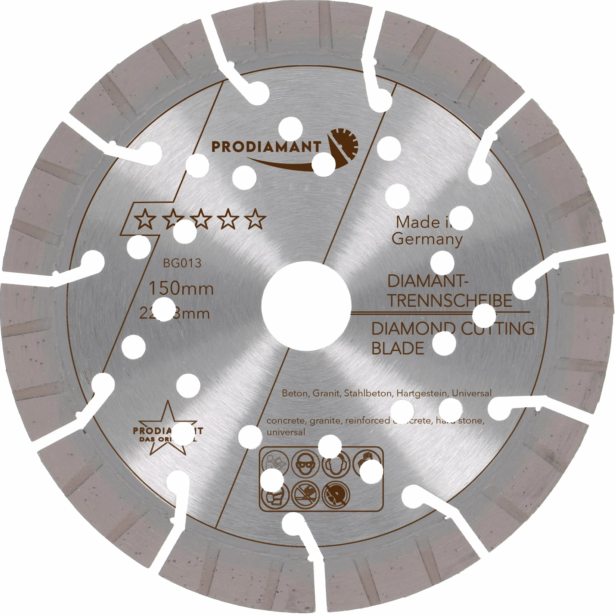 PRODIAMANT Profesjonalna diamentowa tarcza tnąca beton/granit Oxx 150 mm x 22,2 mm diamentowa tarcza do cięcia PDX82.118 150 mm do kamienia naturalnego, produktów betonowych, materiałów o średniej twardości i twardych