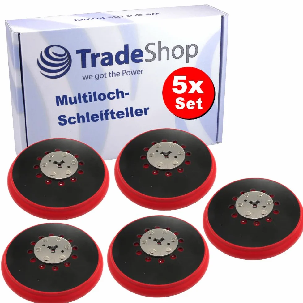 5 x Trade-Shop 150 mm, 72-otworowy talerz szlifierski na rzep, talerz szlifierski kompatybilny z szlifierkami mimośrodowymi M8, zamiennik do Bosch 2 608 601 335/2.608.601.335, RSM6045