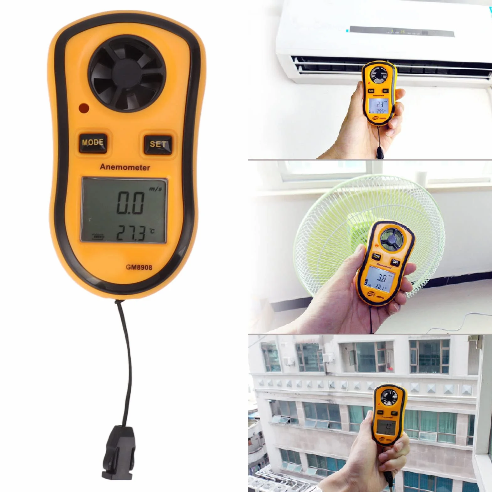 Ręczny Anemometr Cyfrowy, Miernik Prędkości Wiatru z Wyświetlaczem LCD