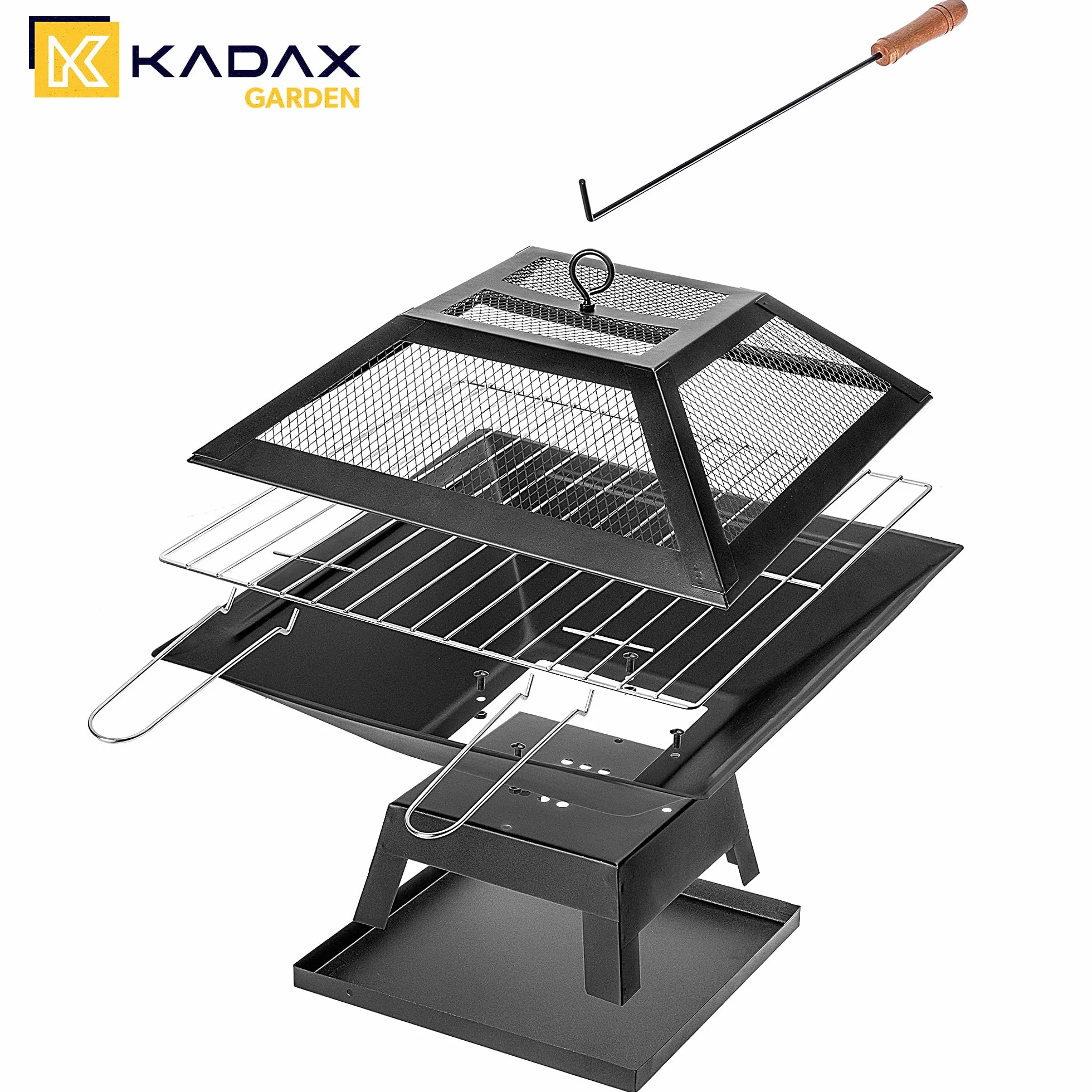 KADAX Palenisko ogrodowe ze stali 46 x 36 cm czarne z osłoną iskier