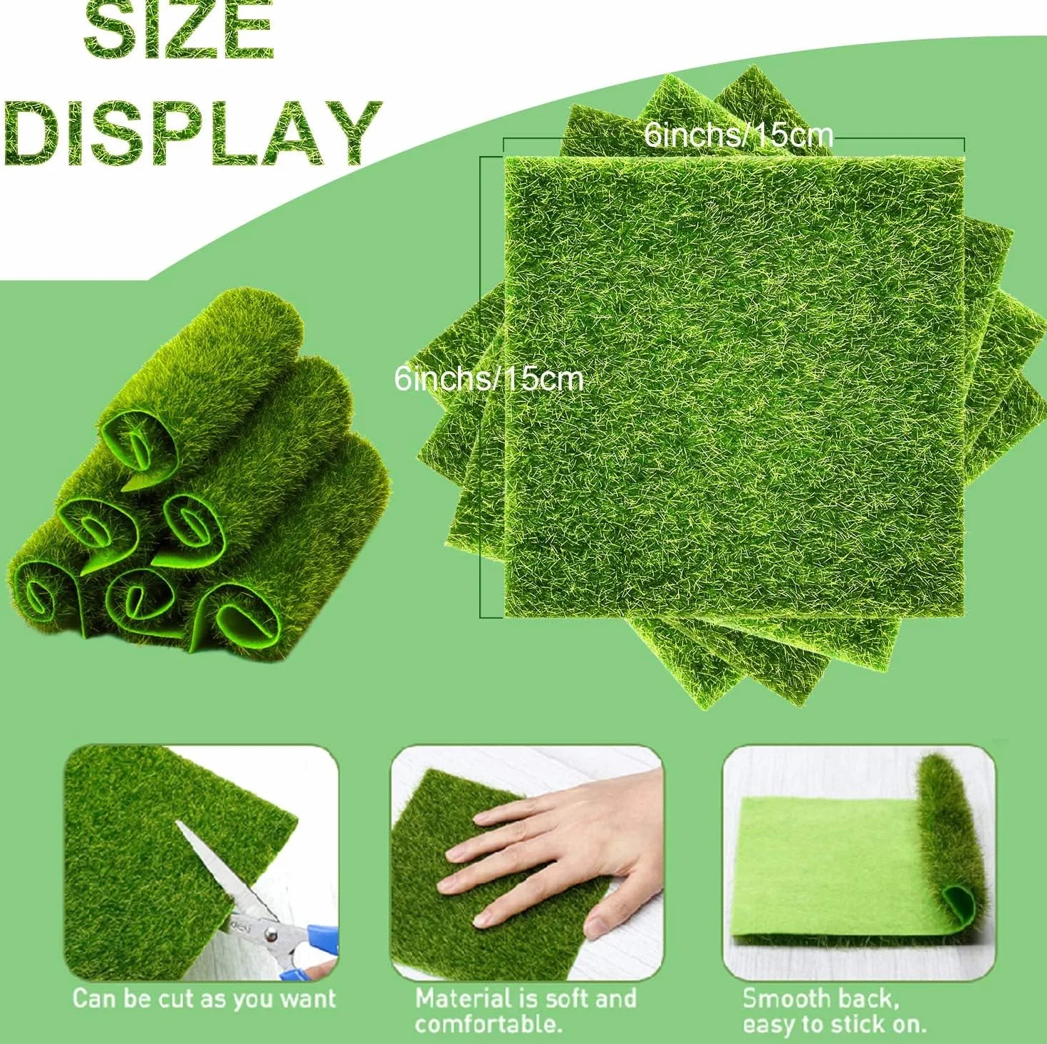Sztuczna Murawa Mini Naturalny Dywan Trawnikowy 15x15 cm Dekoracja Majsterkowanie