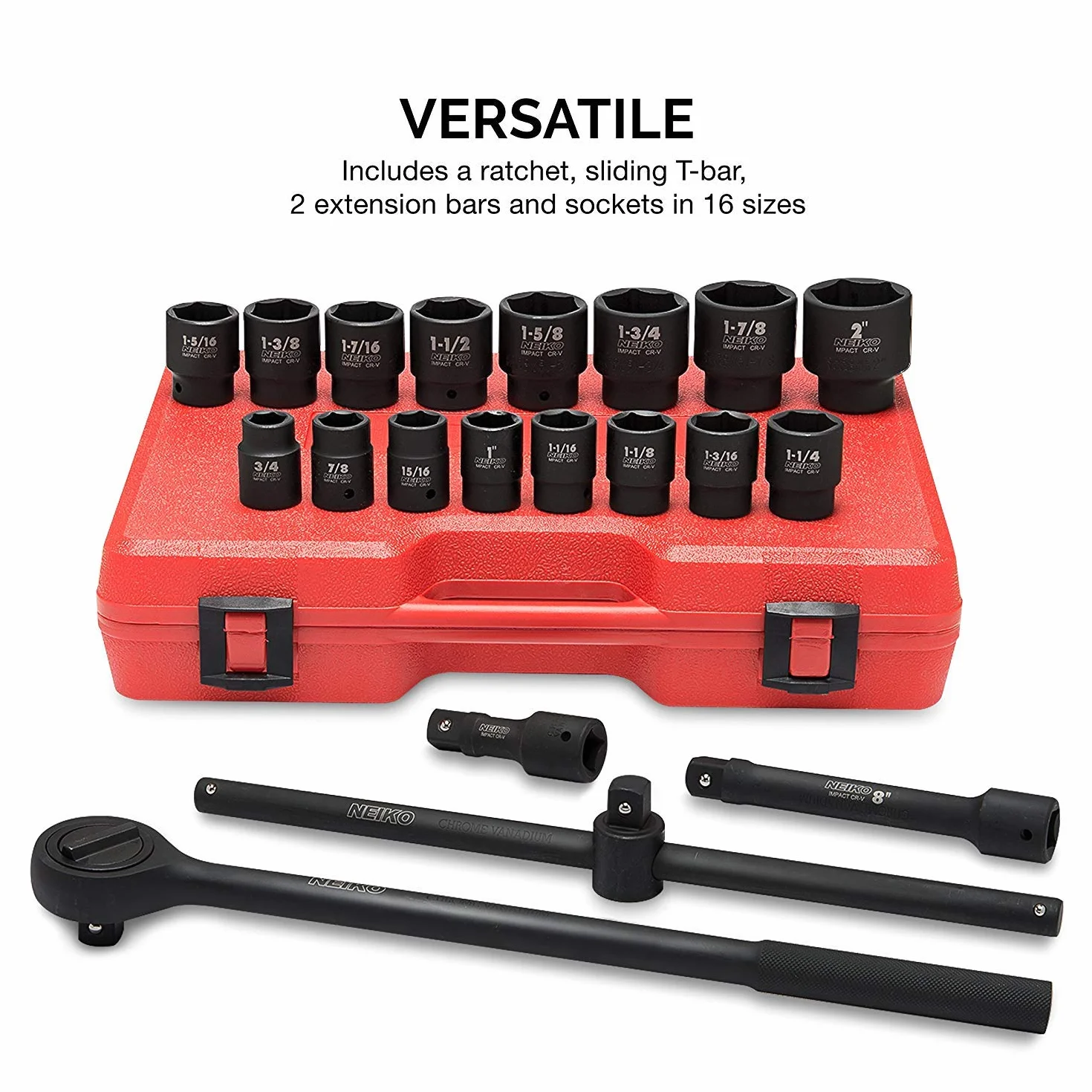 Neiko 02379 gniazdo 3/10,2 cm Drive Impact Set, SAE, CR-V (21 sztuk)
