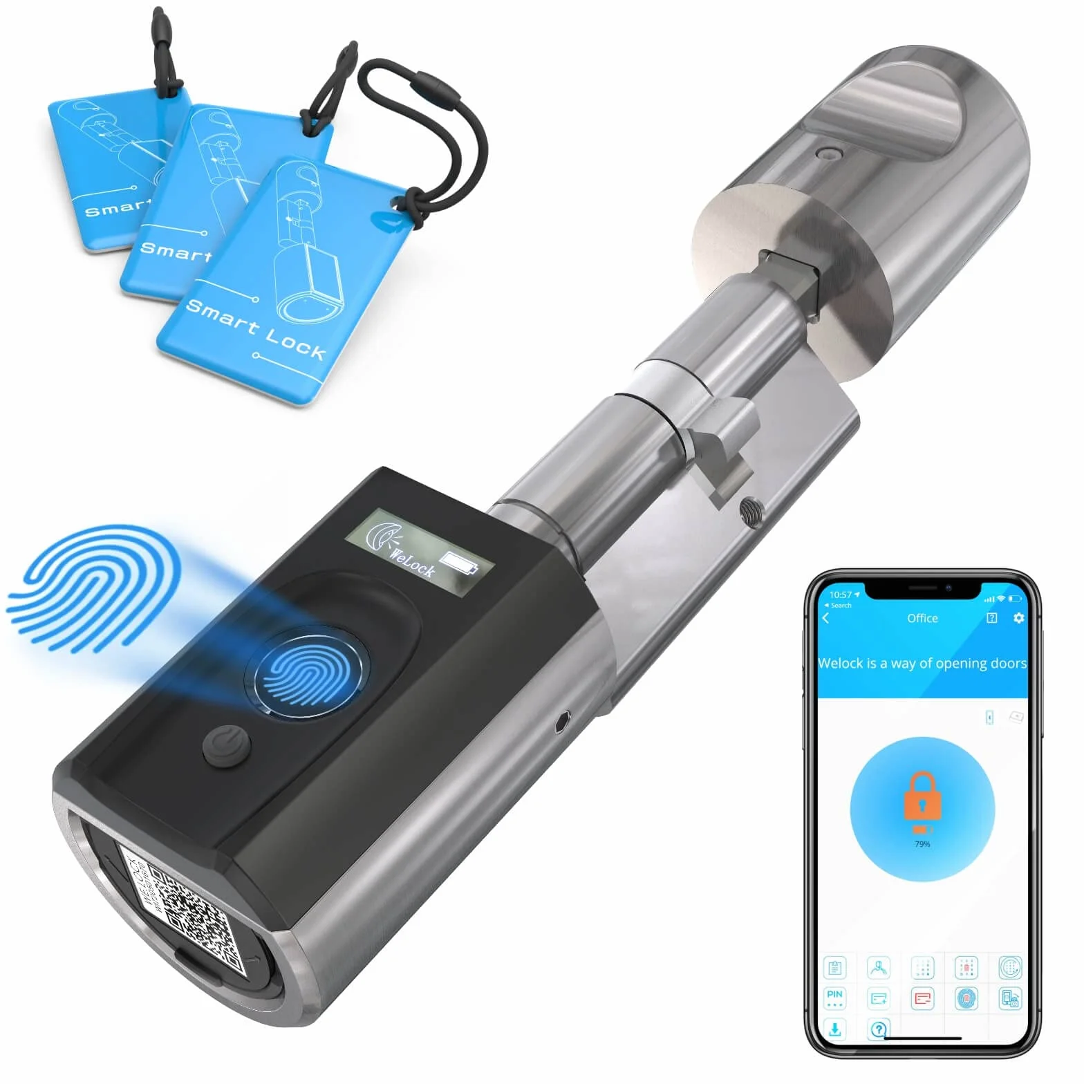 WELOCK Touch41 zamki do drzwi elektroniczne z odciskiem palca, otwieracz wejściowy z aplikacją, karta RFID, WiFi, IP65, regulowany, 50-100 mm