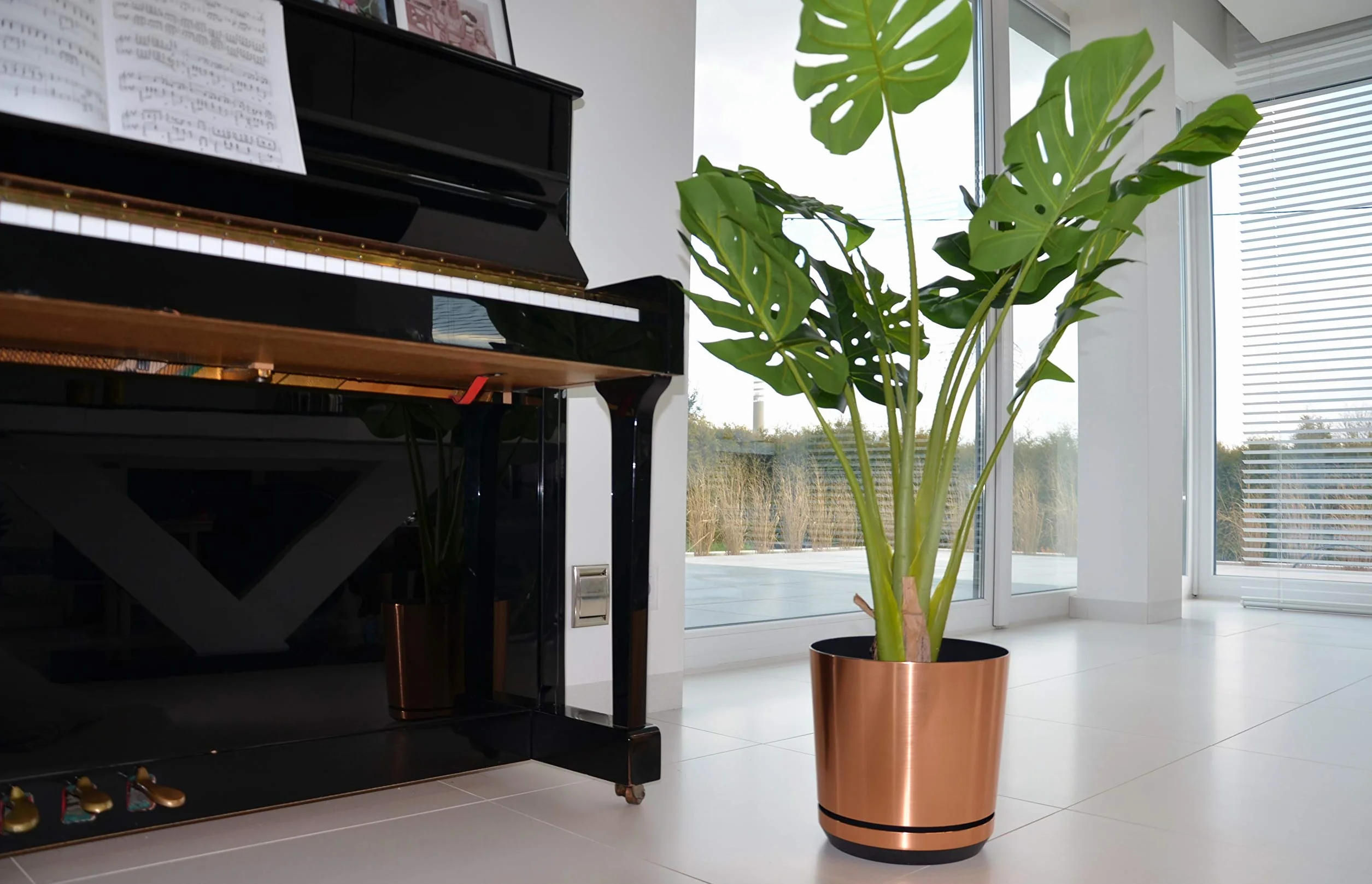 KORAD Komplet 4 osłonek wzór 021 Miedź w rozmiarach 26 cm, 21 cm, 18 cm i 16 cm; ozdobne doniczki plastikowe bez otwrów drenażowych; do roślin, kwiatów i kompozycji roślinnych