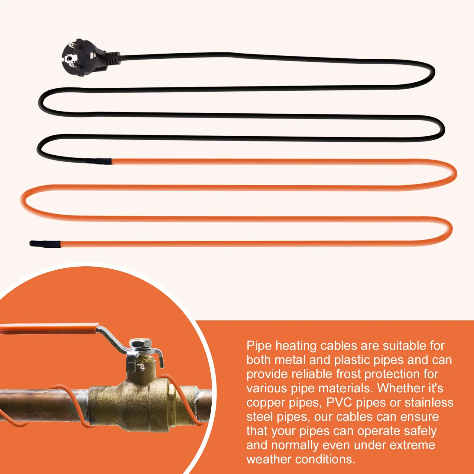 4M kabel grzewczy chroniący przed zamarzaniem, samoregulujący się rurowy kabel grzewczy, ochrona przed zamarzaniem, rura grzewcza z wtyczką ze stykiem ochronnym, samoregulujący kabel grzejny do rur