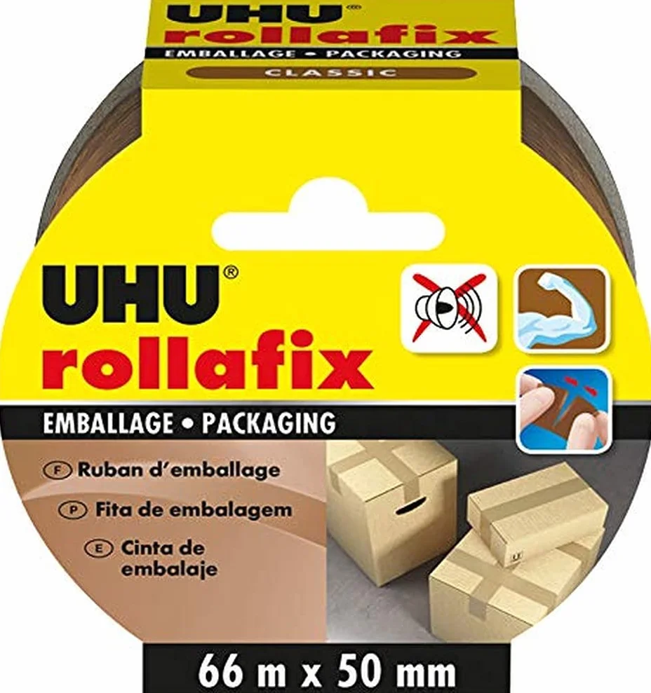 UHU Rollafix taśma pakowa, brązowa, 66 m długości x 50 mm szerokości