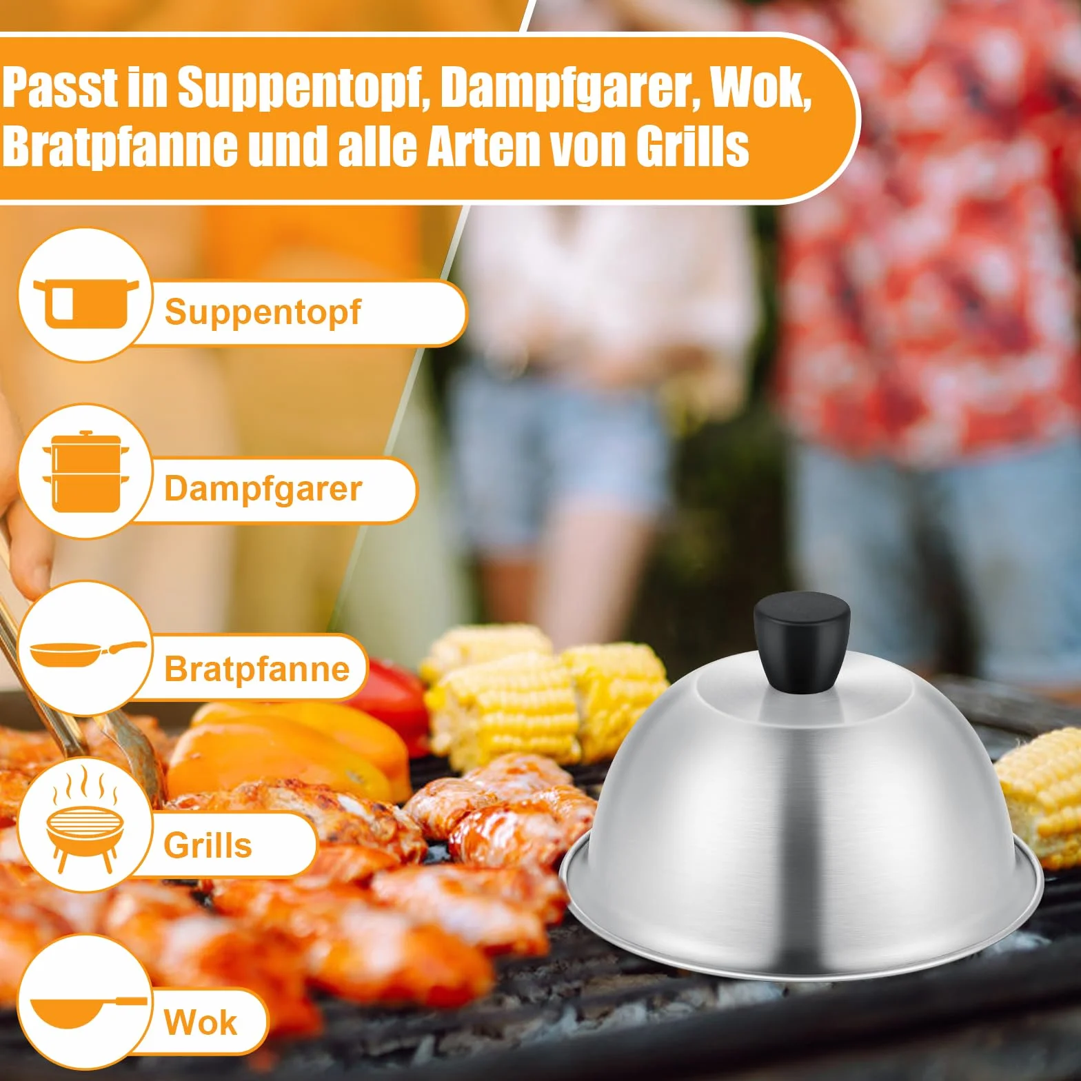 TEAMFAR Dzwonek do burgerów, 4 sztuki ze stali nierdzewnej, dzwonek do grilla z okładziną z silikonu odpornego na ciepło, małe dzwonki do burgerów do grilla teppanyaki i kuchni, do użytku wewnętrznego
