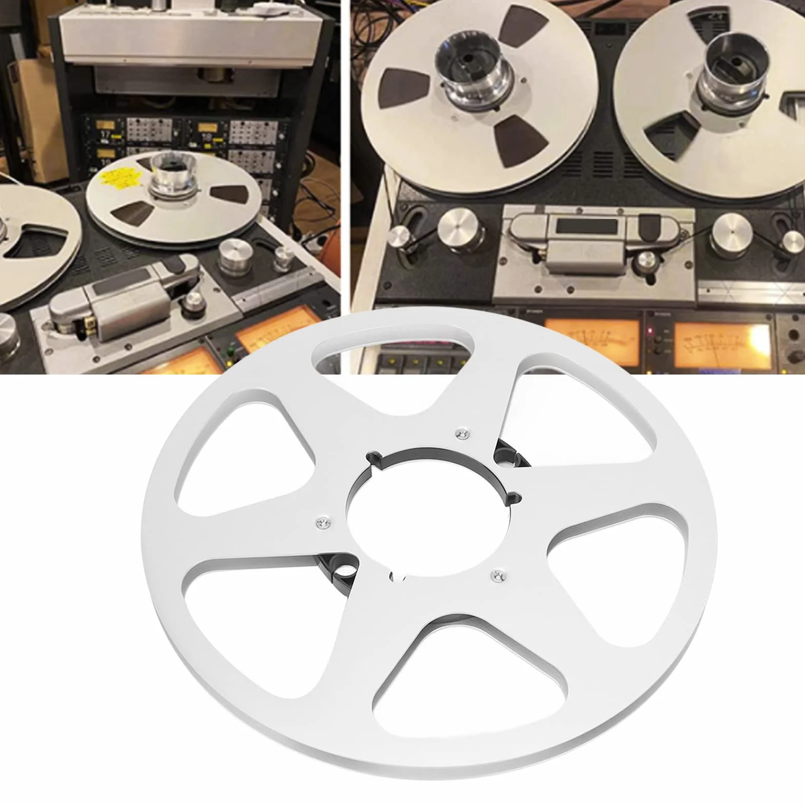 10-calowa Otwarta Szpula Audio Aluminiowa Szpula Odbiorcza, Pusta Szpula Odbiorcza na małą piastę, Magnetofon Szpulowy na taśmę magnetofonową na Taśmy 1/4 Cala, Magnetyczna (Srebrny kolor)