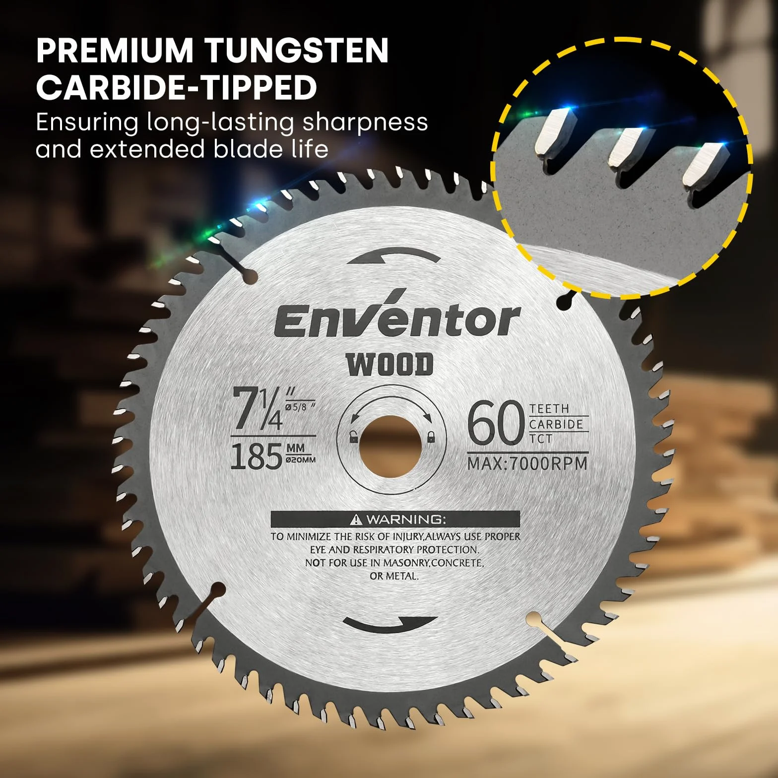 Enventor Zestaw 3 brzeszczotów tarczowych TCT 24T/40T/60T 185 mm x 20 mm z węglikami spiekanymi do drewna, laminatów, płyt gipsowo-kartonowych i plastiku, kompatybilny z piłą tarczową Enventor