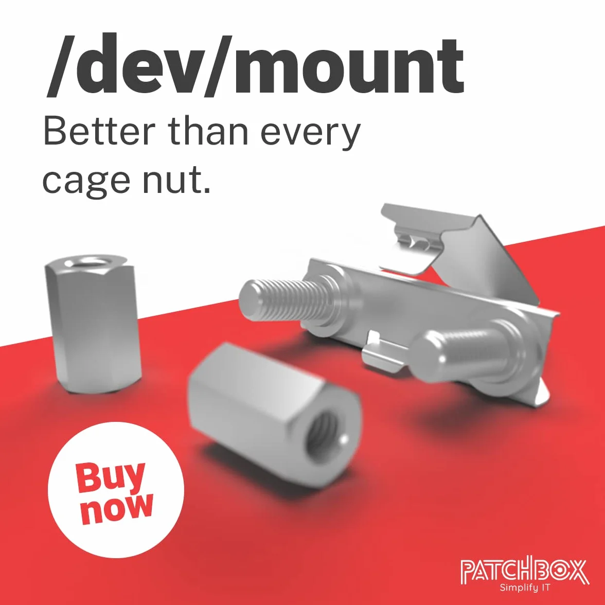 /dev/mount 50-Pack - Alternatywa dla nakrętek klatkowych od PATCHBOX, zamiennik śrub 19" rackowych szyn serwerowych, łatwiejszy i szybszy niż nakrętki klatkowe M6 do montażu sprzętu w serwerowni