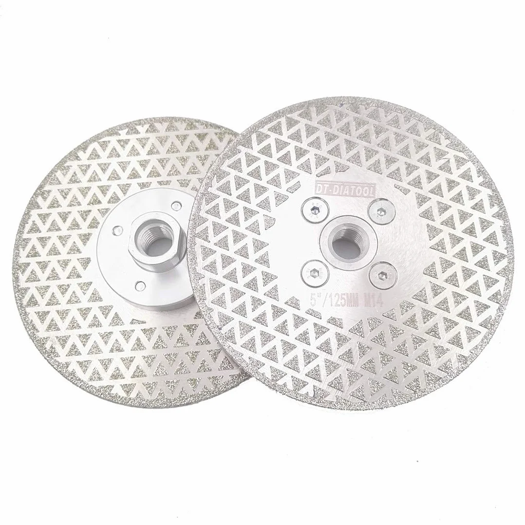 DT-DIATOOL Diamentowe tarcze do cięcia i szlifowania, 2 szt., 125 mm x M14, obustronnie powlekane galwanicznie, do płytek granitowych, marmuru, kamienia