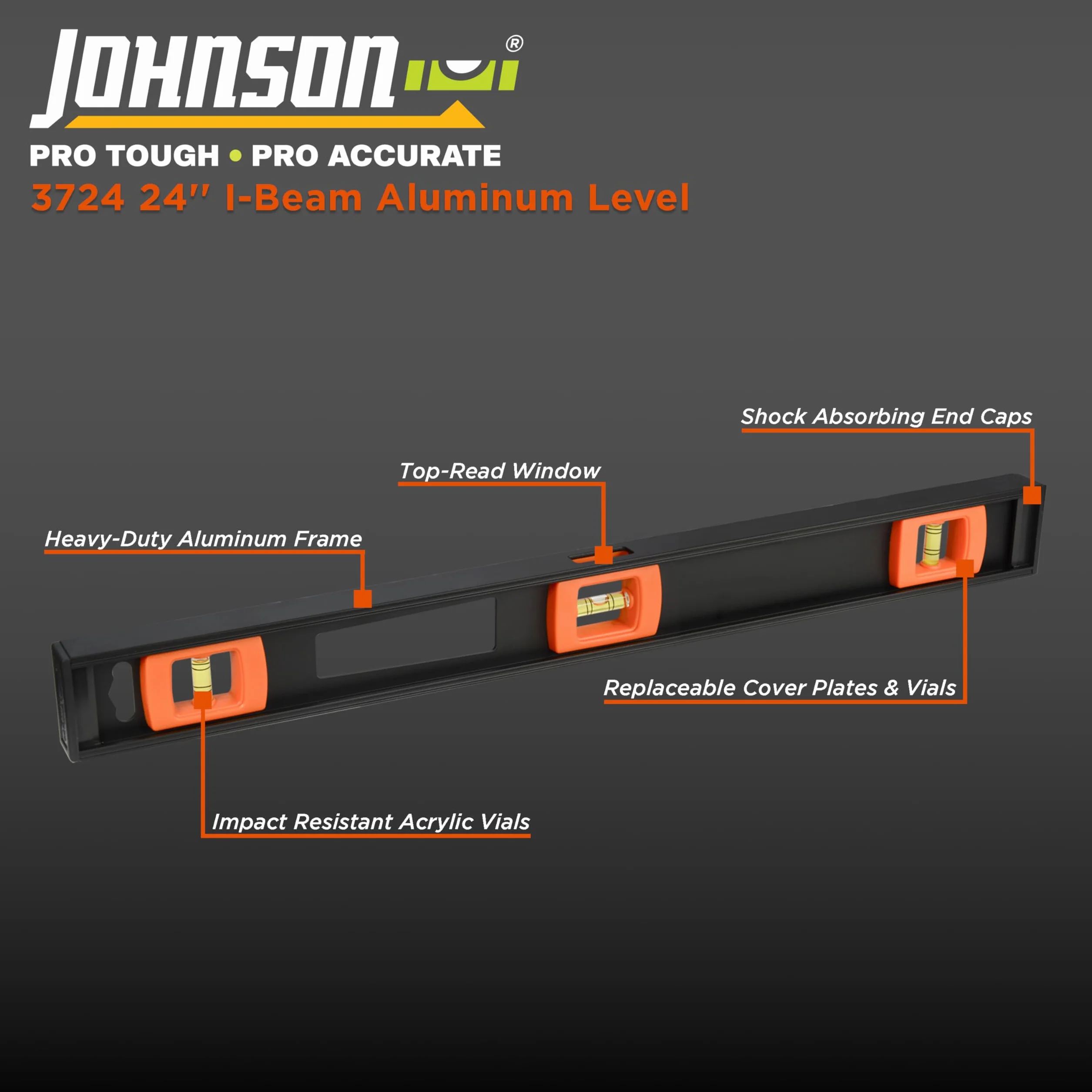 Johnson Level & Tool 3724 profesjonalna poziomica aluminiowa, 61 cm, czarna, 1 poziom