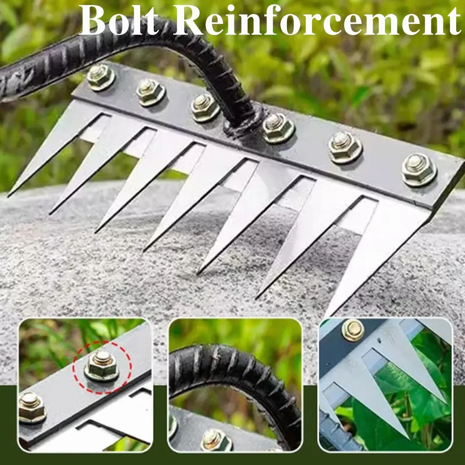 Carbon Steel Garden Rake Heavy Duty 8 Teeth Weeding Rake Lawn Leveling Scarifying Rake