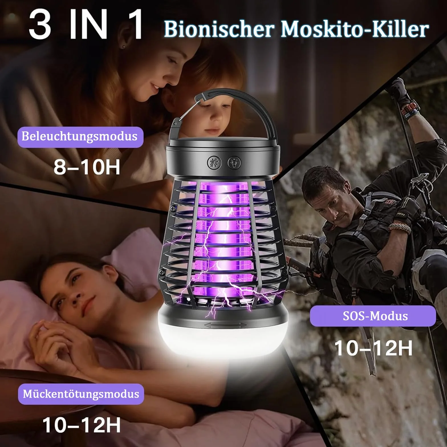 OKYUK elektryczny niszczyciel owadów, pułapka na komary z 4 poziomami jasności LED, 2000 mAh lampa przeciw komarom energooszczędna, lampa kempingowa, pułapka na muchy, ochrona przed komarami do użytku