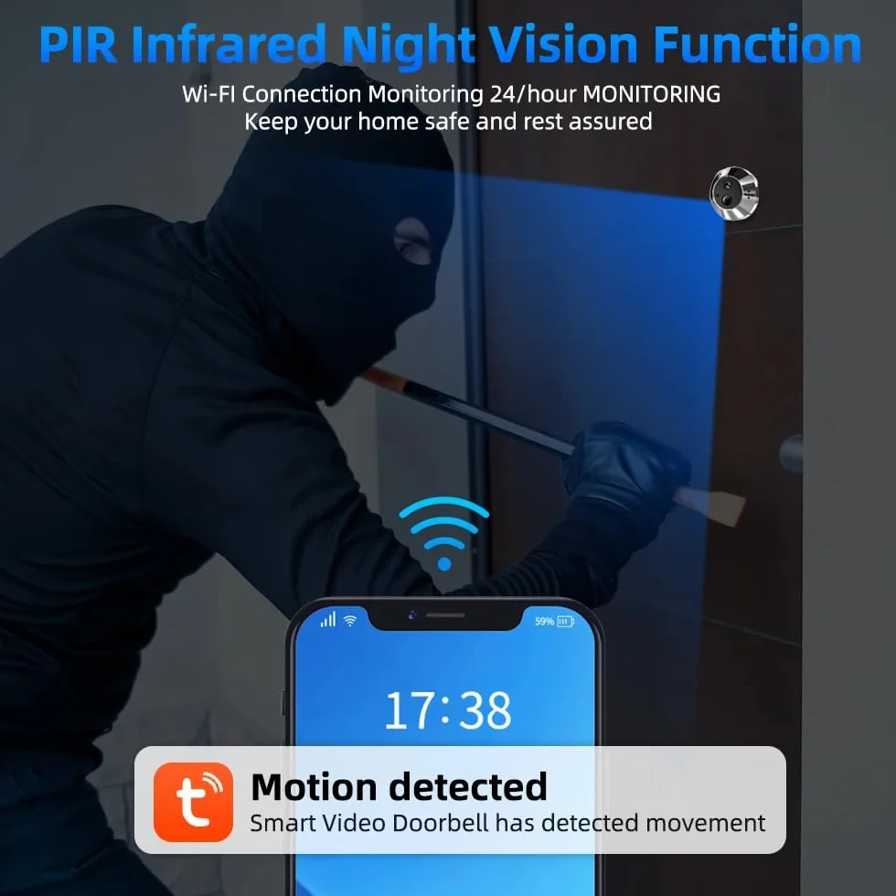 A1 dwukierunkowy wizjer audio, cyfrowy wizjer z baterią 32 GB, bezprzewodowy wizjer wideo z kolorowym ekranem o przekątnej 4,3 cala, kamera drzwi, kąt 140°, wykrywanie ruchu PIR