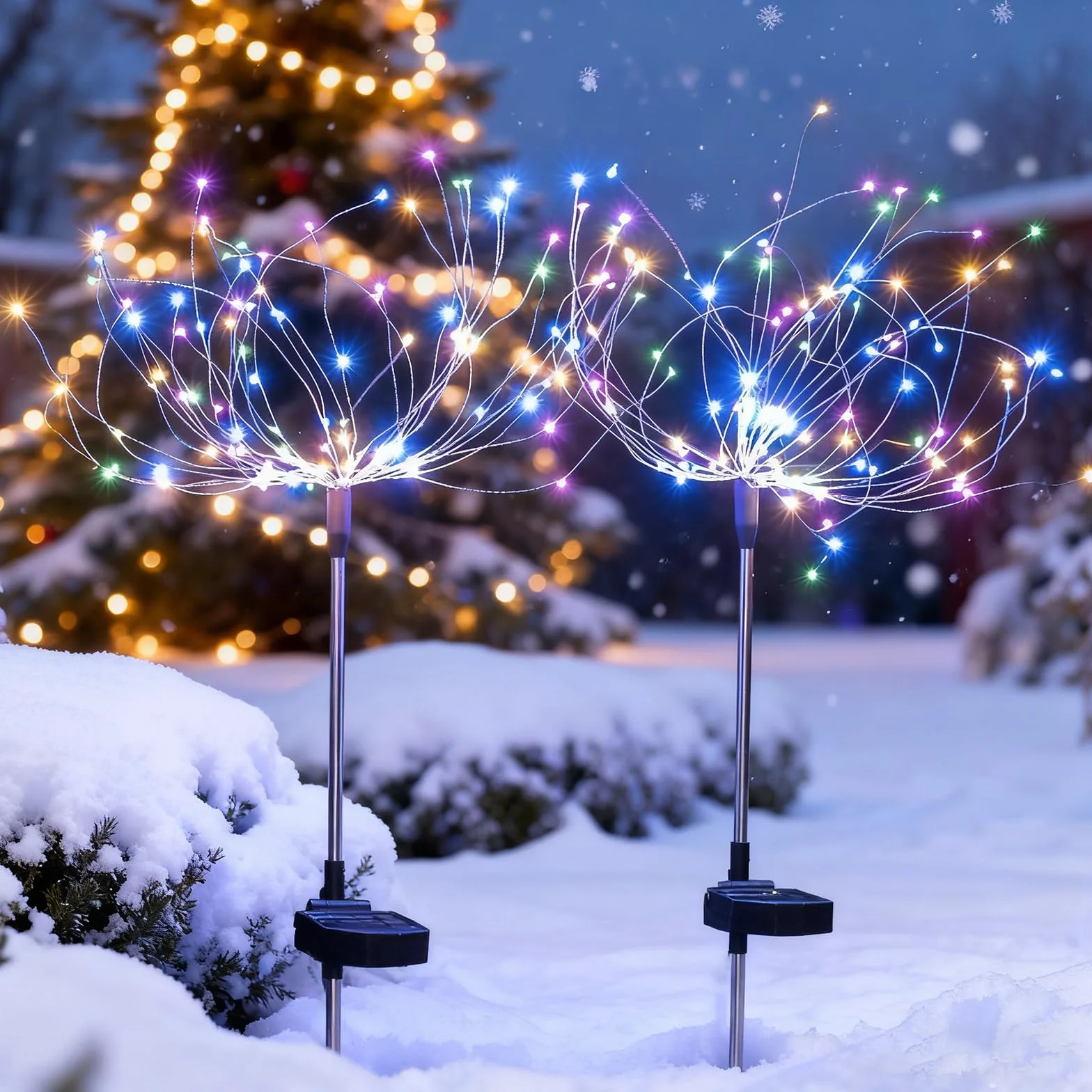【2 sztuki】 120 diod LED Solarne fajerwerki świetlne, XRR Solarne światła na zewnątrz z migoczącymi kołkami, 2 tryby, ozdoby ogrodowe, światła kulowe typu Starburst do drzew, na taras, na wesele, na