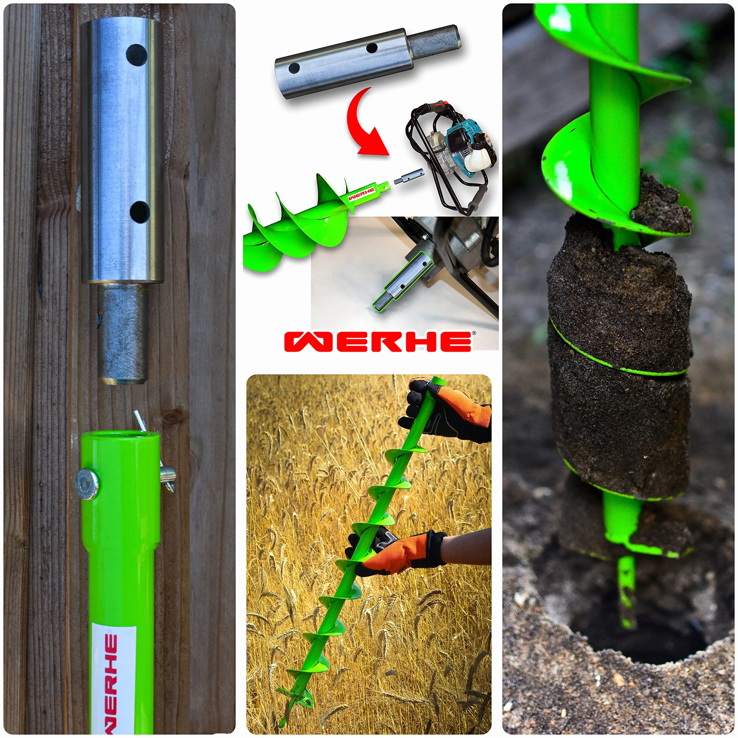 WERHE świder ziemny z podwójną spiralą Ø 250 mm, długość 80 cm | stal, chwyt 20 mm z adapterem 25/20 mm, SDS Max, głębokość robocza 60 cm, ok. 8 kg