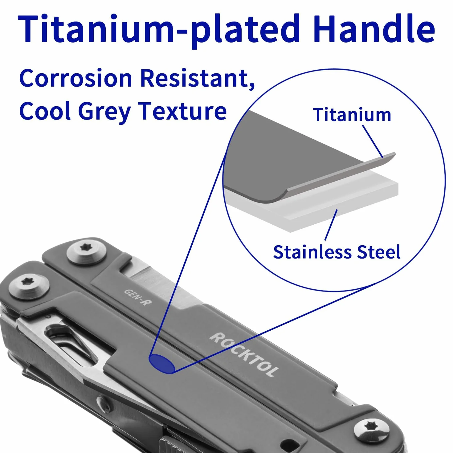 ROCKTOL Szczypce wielofunkcyjne, nóż kieszonkowy EDC Multitool VG10, narzędzie wielofunkcyjne 27 w 1, z uchwytem pokrytym tytanem, precyzyjny śrubokręt, hak do polowania, wędrówek z plecakiem