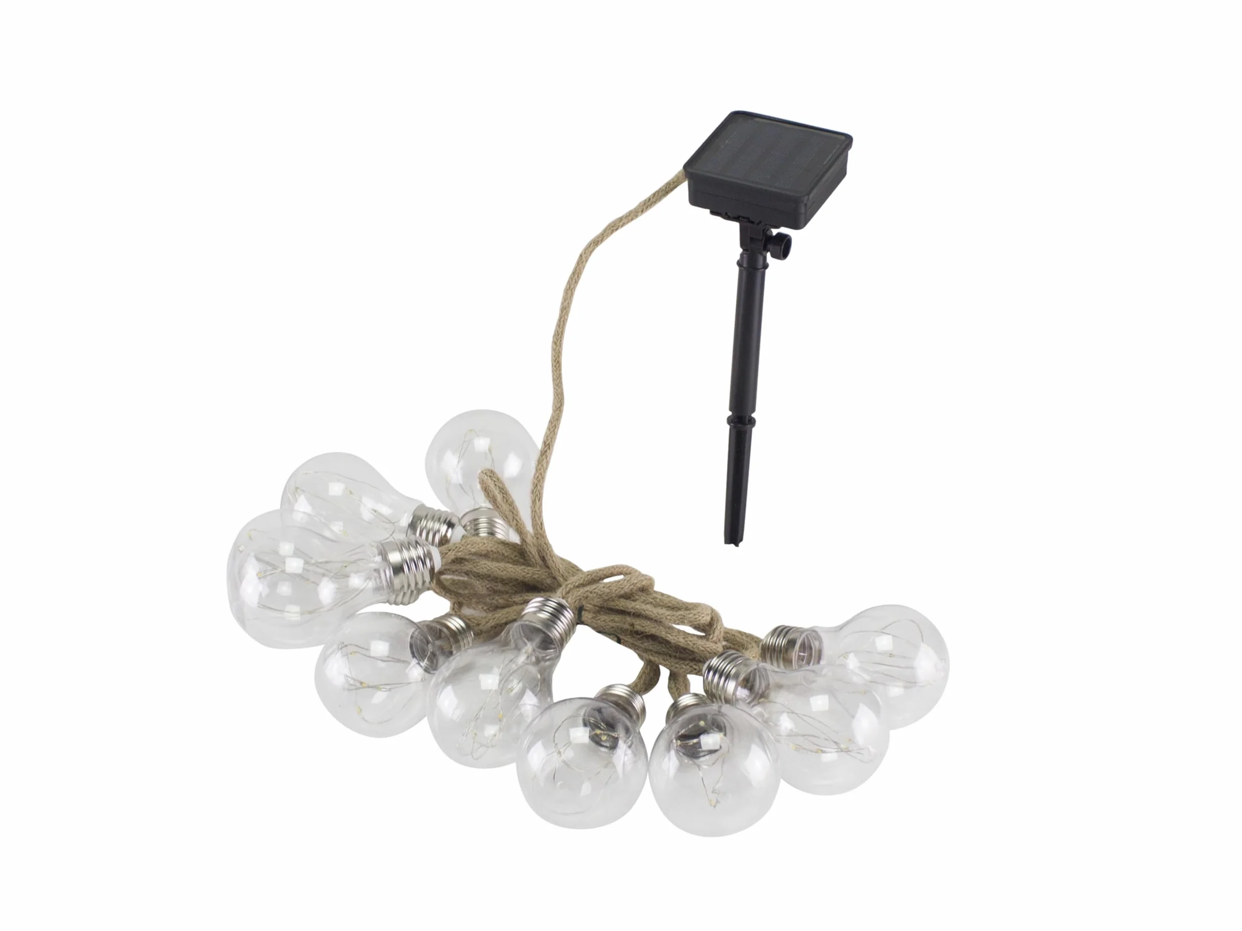 BEPER P207ILO500 Solarny łańcuch świetlny LED do ogrodu, 10 żarówek LED, kabel linowy, vintage, zintegrowany czujnik światła, 4 metra